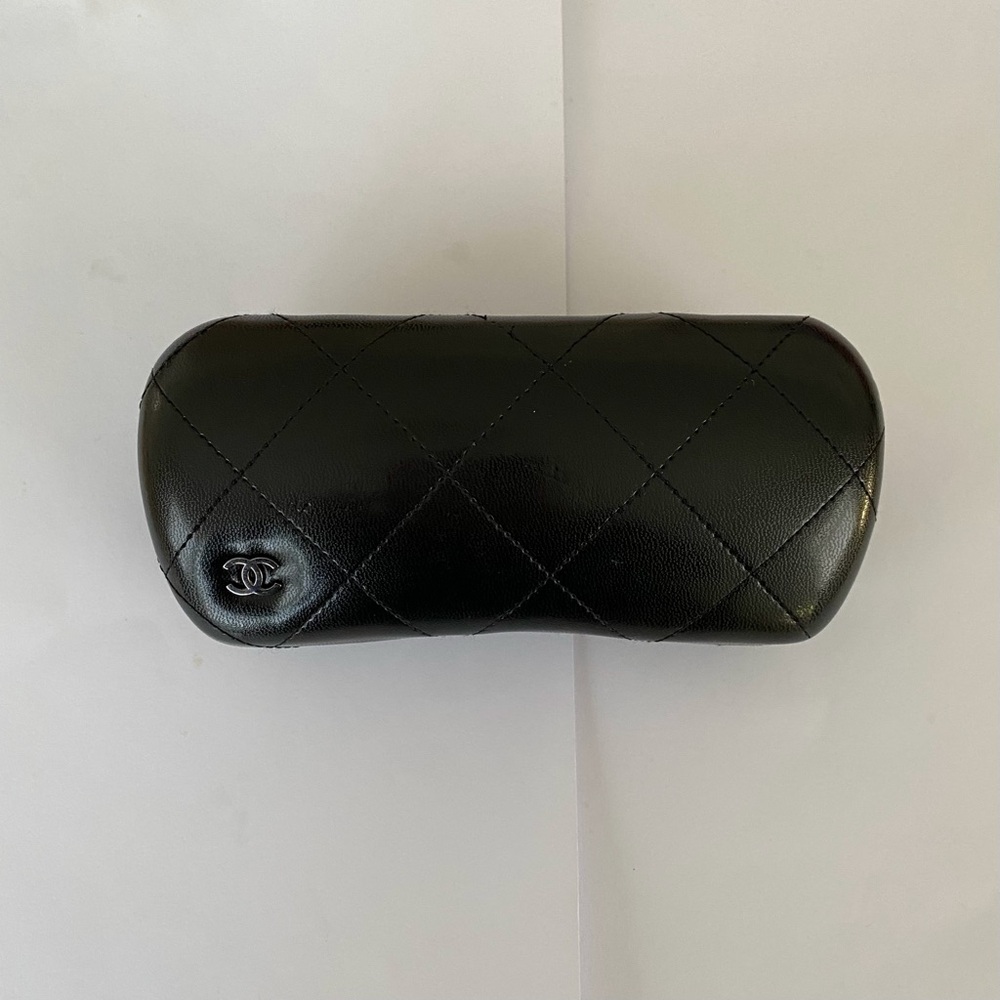 Chanel Made in Italy Black Quilted Leather CC Logo Hard Glasses Sunglasses Case